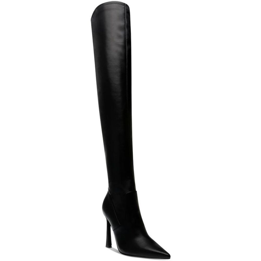 Steve Madden Womens Laddy Black Faux Leather Over-The-Knee Boots Shoes Used